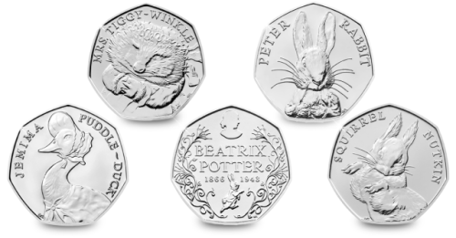 The Beatrix Potter 50p Series: Beatrix Potter, Peter Rabbit, Jemima Puddle-Duck, Mrs Tiggy-Winkle and Squirrel Nutkin